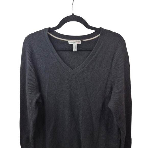 Isaac Mizrahi Womens Sweater 1X Black 100% Cashmere V Neck Long Sleeve Pullover - Picture 2 of 6